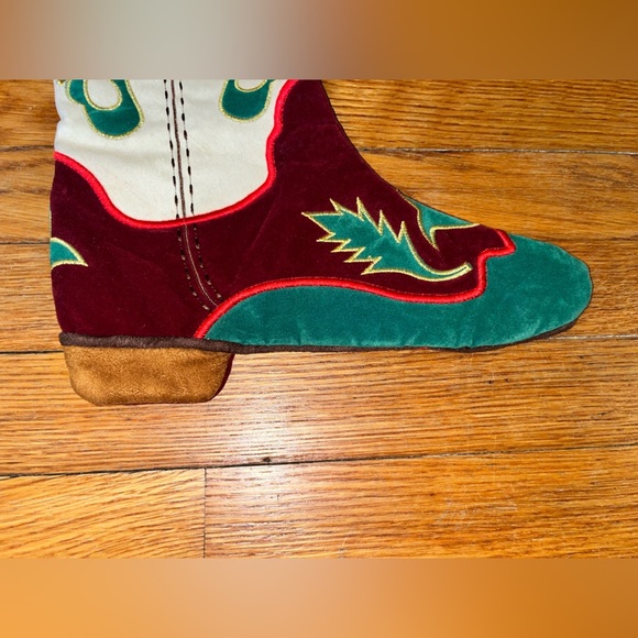 Western velvet cowboy boot Christmas stocking country Holiday decor cowgirl EUC - Picture 5 of 6